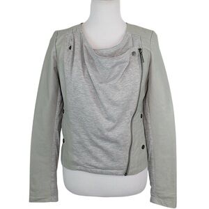 LIPSY London Grey Leather & Knit Zip Front Draped Front Moto Jacket Size 6